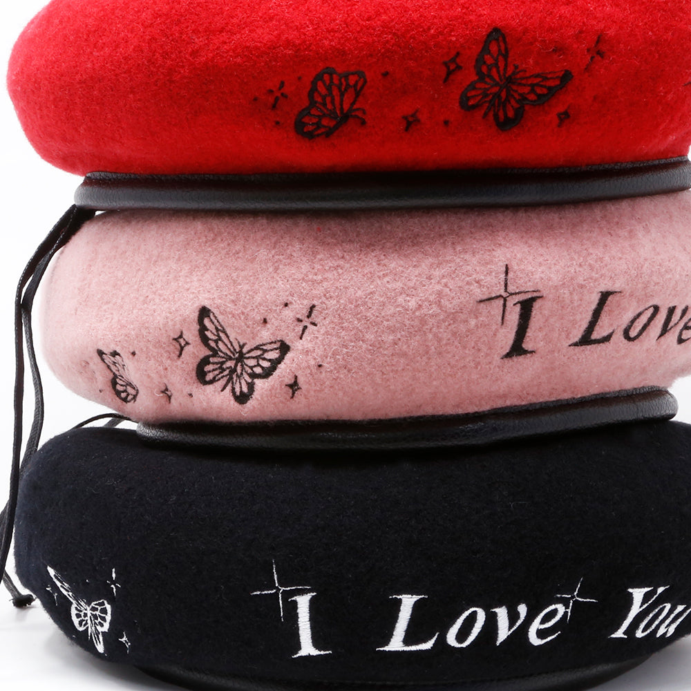 "I LOVE YOU" BUTTERFLY BERET（BLACK）
